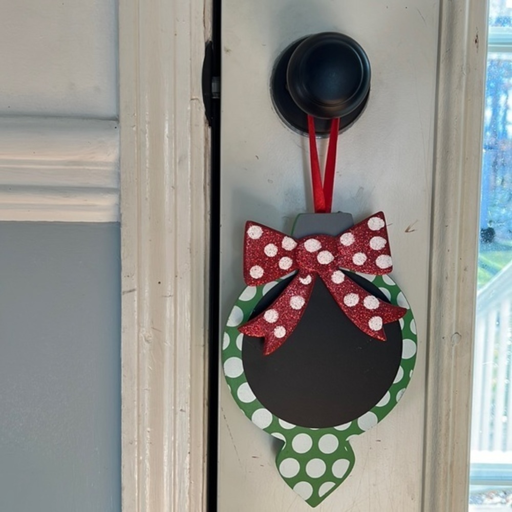 VINTAGE TIN AND WOOD ORNAMENT FOR DOOR - CHALK BOARD